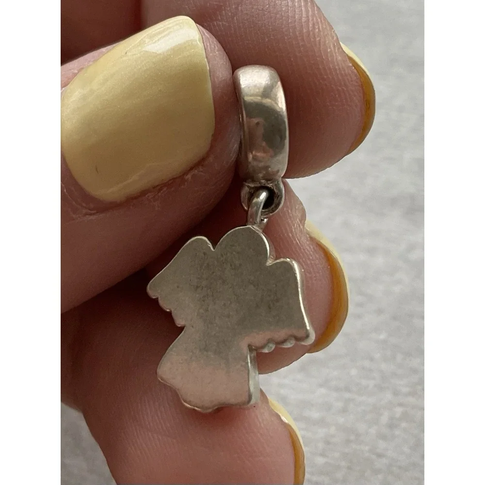 retired Pandora Snow Angel Glitter Enamel Dangle Charm ALE 925 Sterling Silver